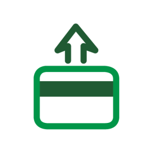 Debit Card Protection. Icon of a debit card with an arrow coming from the top.