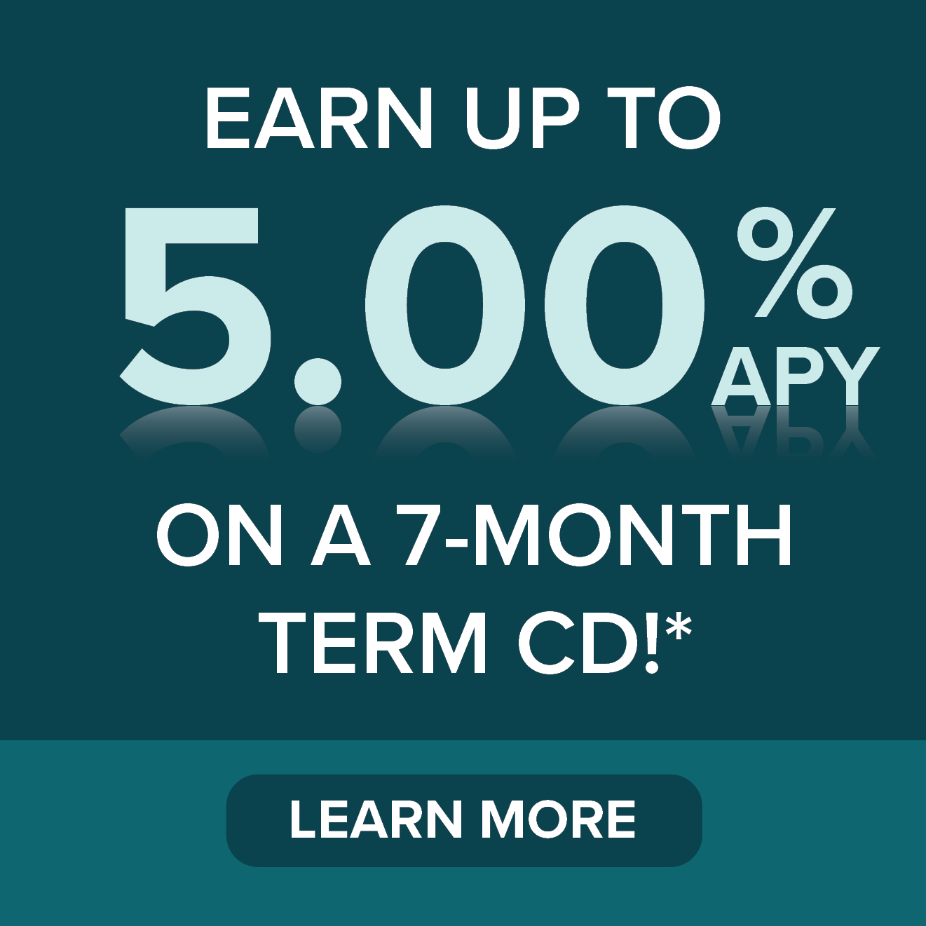 Earn up to 5.00% apy on a 7 month term cd - Learn More