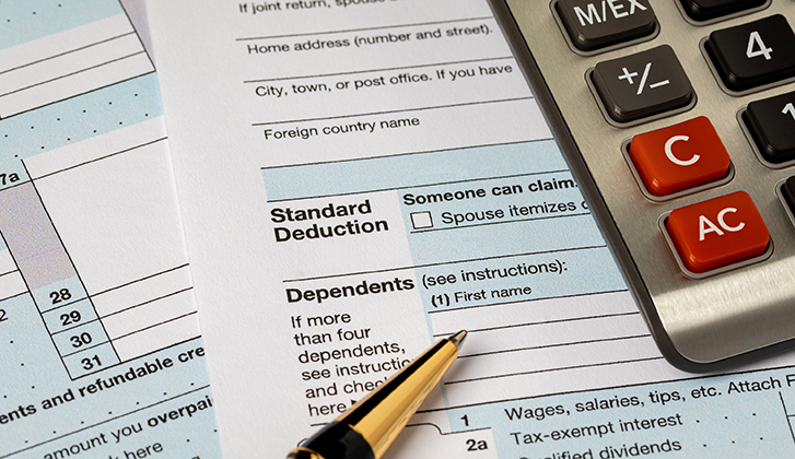 Standard deduction on federal income tax return forms and calcul