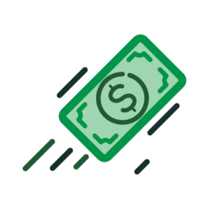 Icon of a dollar bill with action lines implying movement to symbolize direct deposit