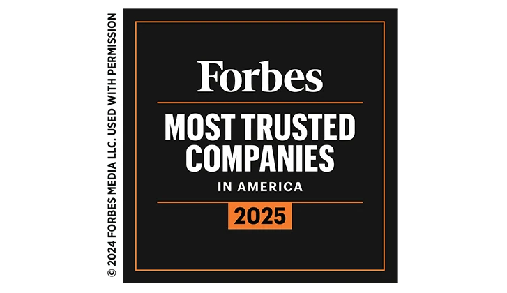 Forbes Logo overlaid saying Forbes Most Trusted Companies in America 2025