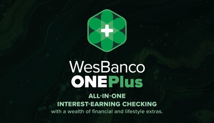 WesBanco One Plus All- in- One Interest Earning Checking black square with green logo